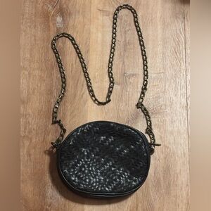 Anthropologie Purse Mott Woven Crossbody Bag Black —flawed
